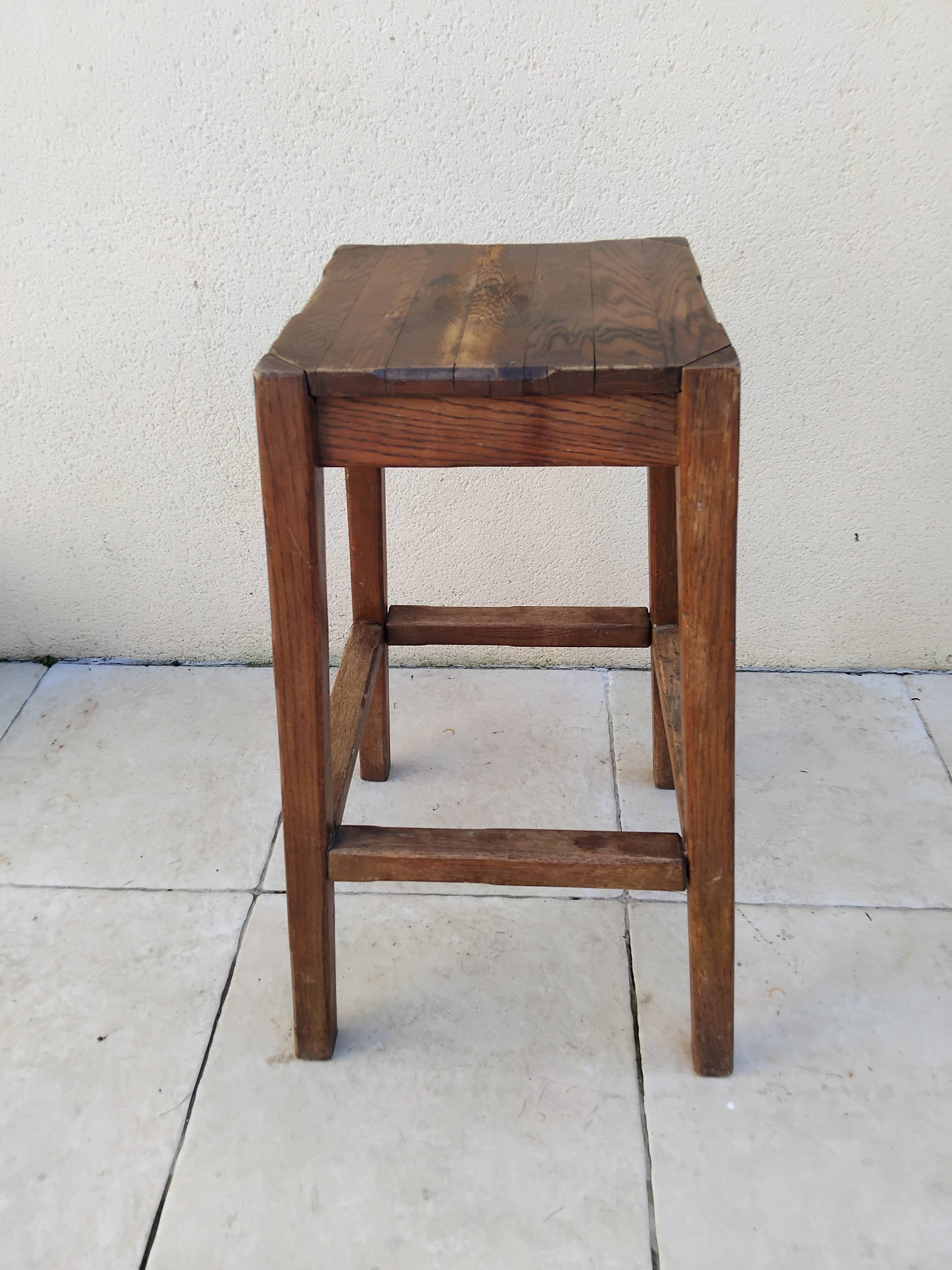 Old large vintage wooden stool for architect, painter, artist