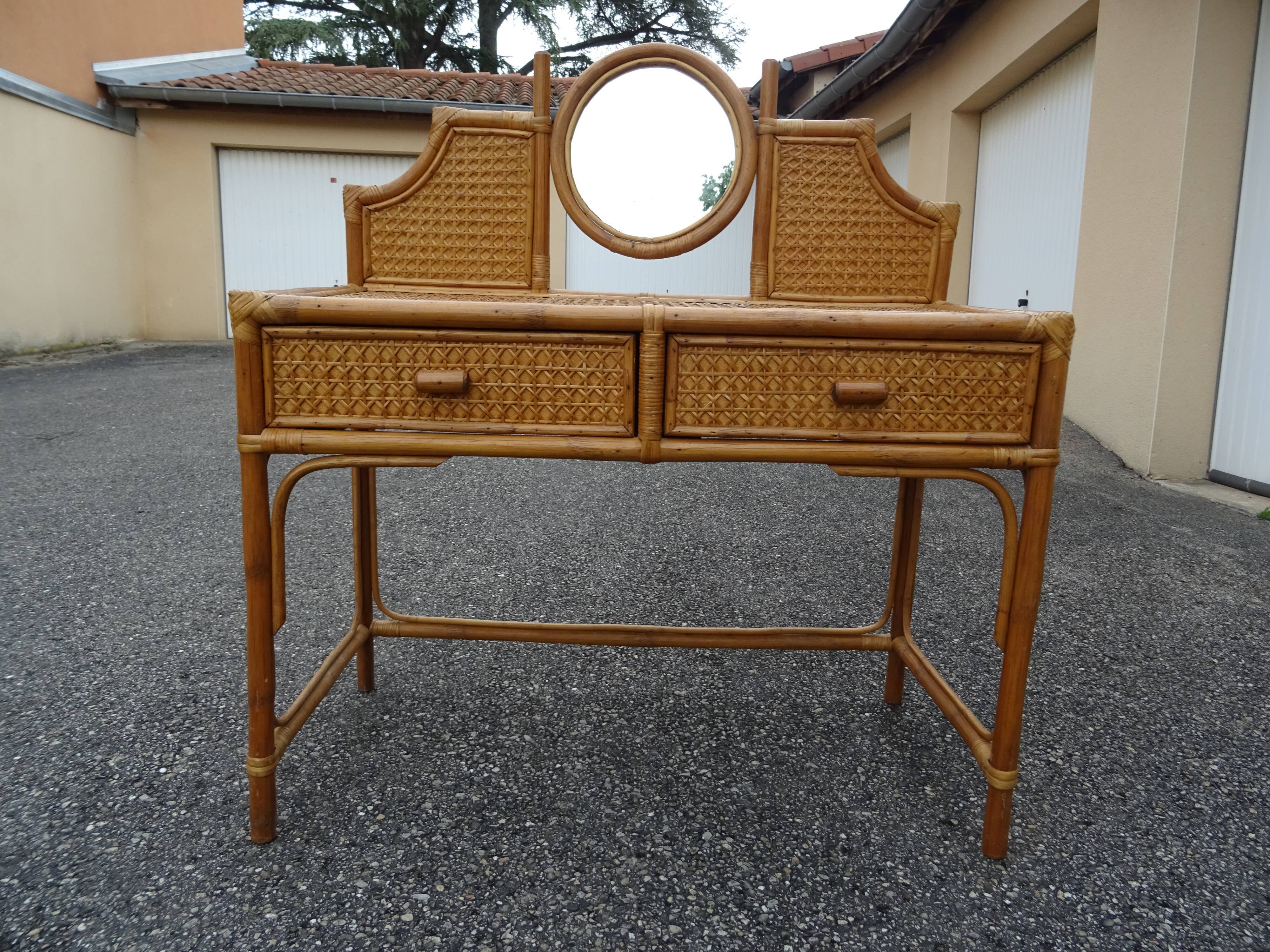 Dressing table in rattan and vintage bamboo year 60/70