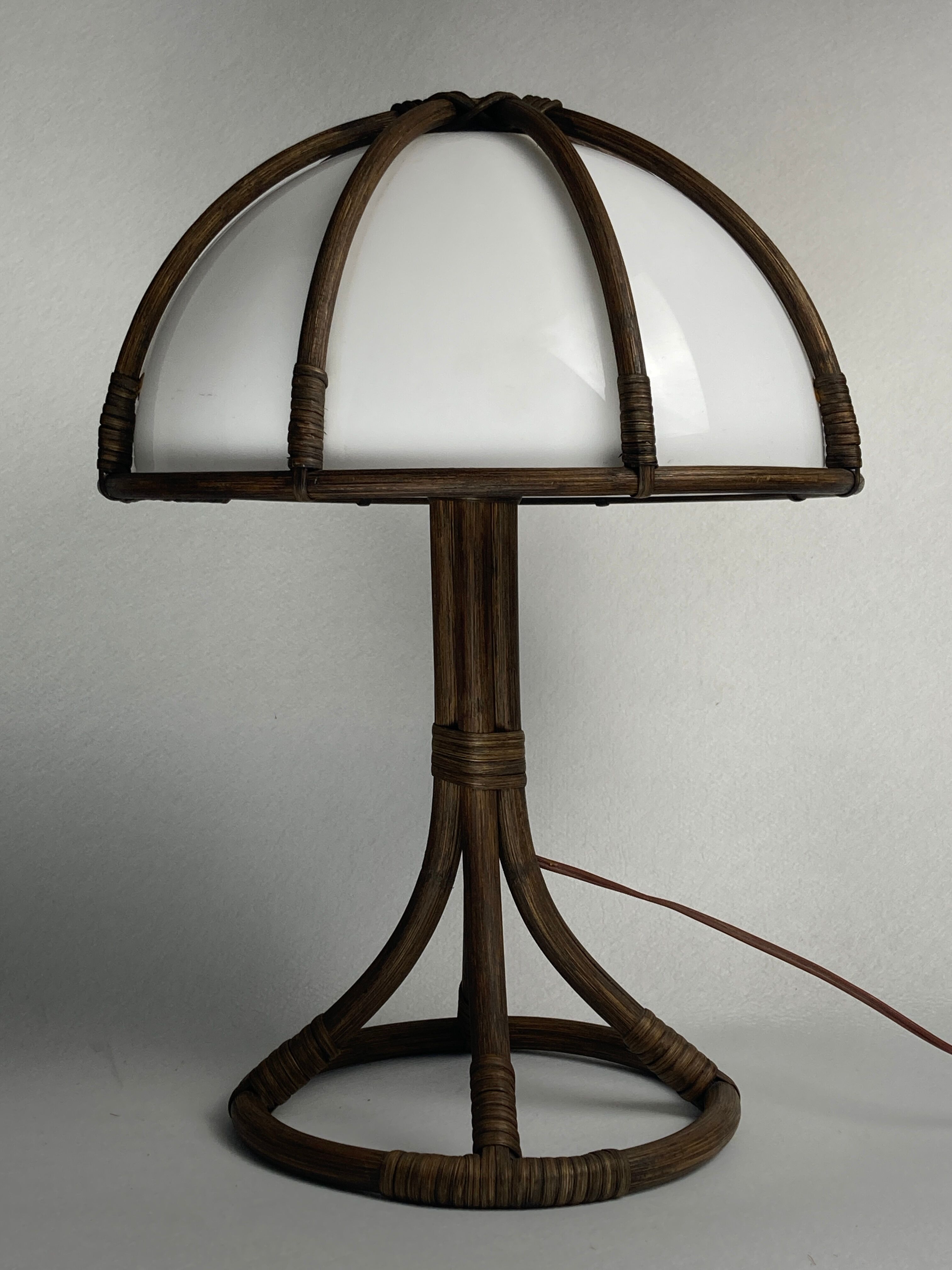 Bamboo rattan mushroom table lamp, Dutch 1970s