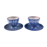 Set of 2 cups of eggs in blue Vallauris ceramic by Robert Picault 1950