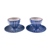 Ensemble de 2 coquetiers en céramique Vallauris bleu par Robert Picault 1950