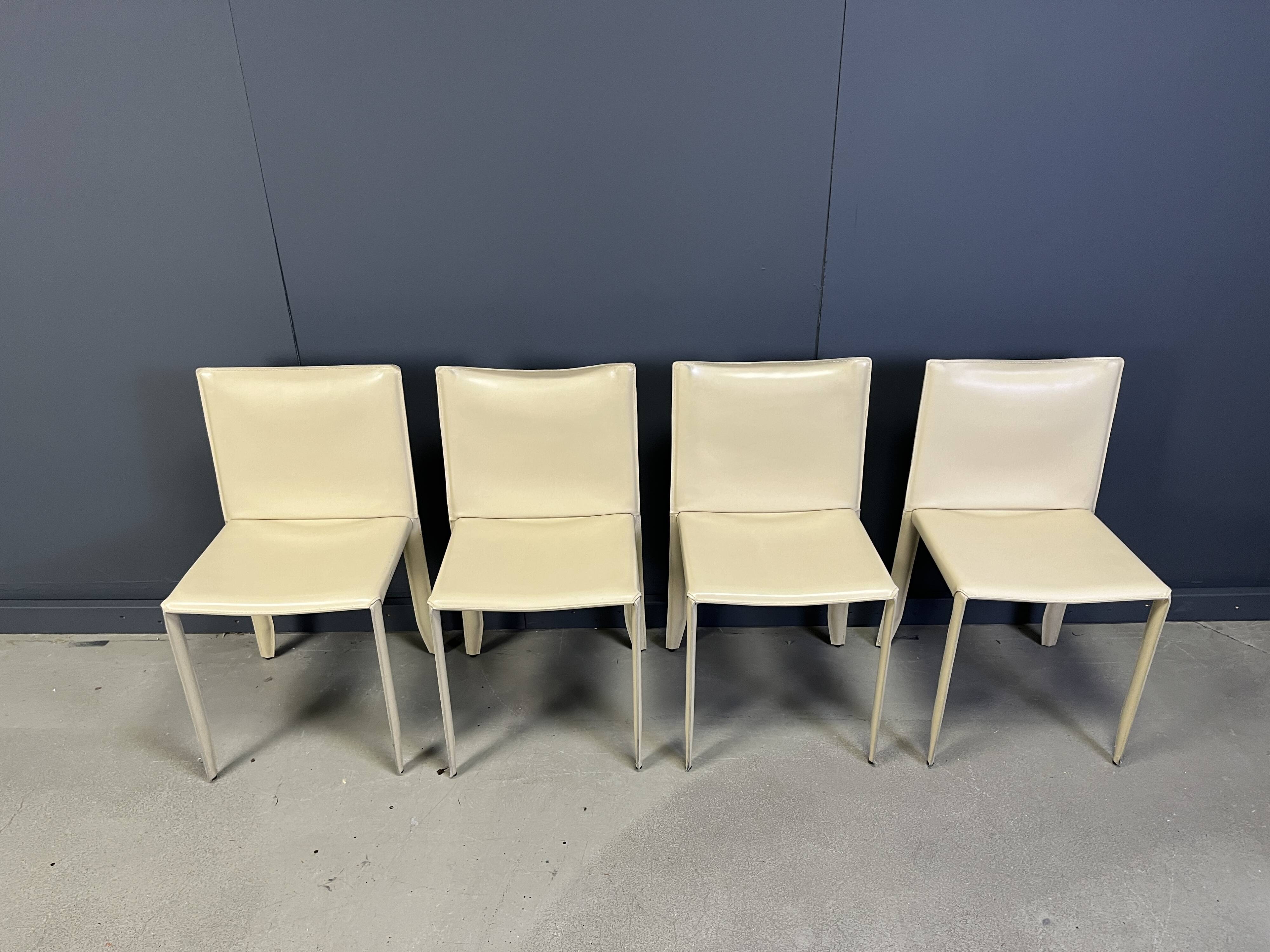 Beige leather dining chairs by Cattelan Italy, set of 4 - 1980s