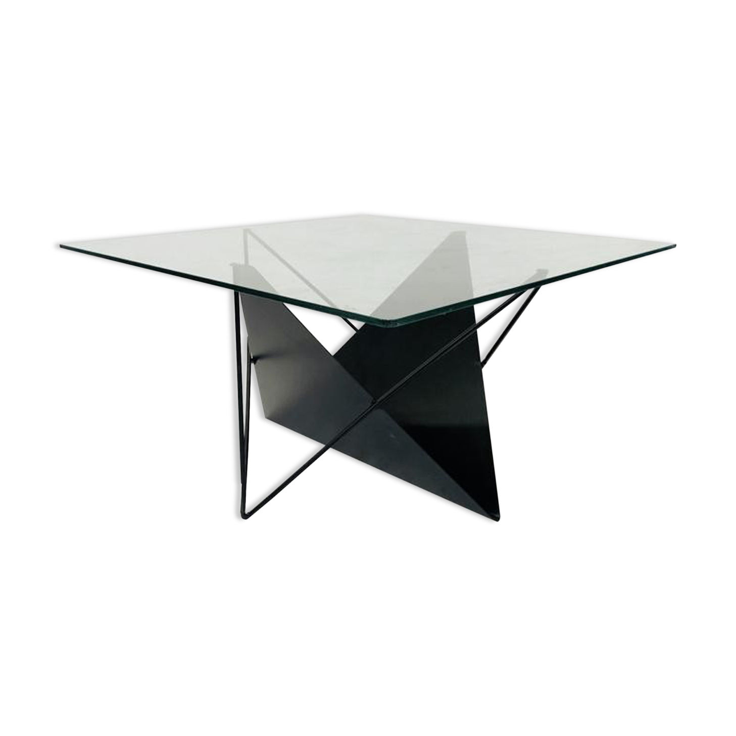 Table basse verre fil acier années 80