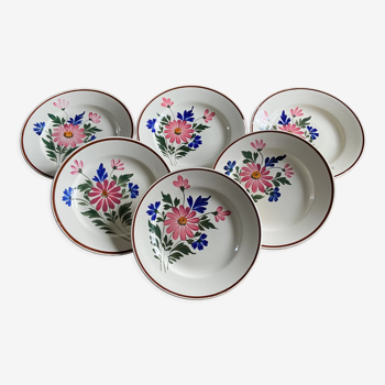 Assiettes plates Terre de fer Motif Floral St-Amand 6 pièces