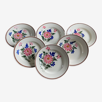 Flat plates Terre de fer Motif Floral St-Amand 6 pieces
