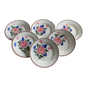 Assiettes plates Terre de fer Motif Floral St-Amand 6 pièces