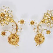 Pair of wall sconces flower in crystal with gilded brass by Ernst Palme, Palwa Germany, 1970s.