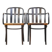 Lot de 2 chaises de salle à manger/bistro au design vintage en bois avec sièges tissés