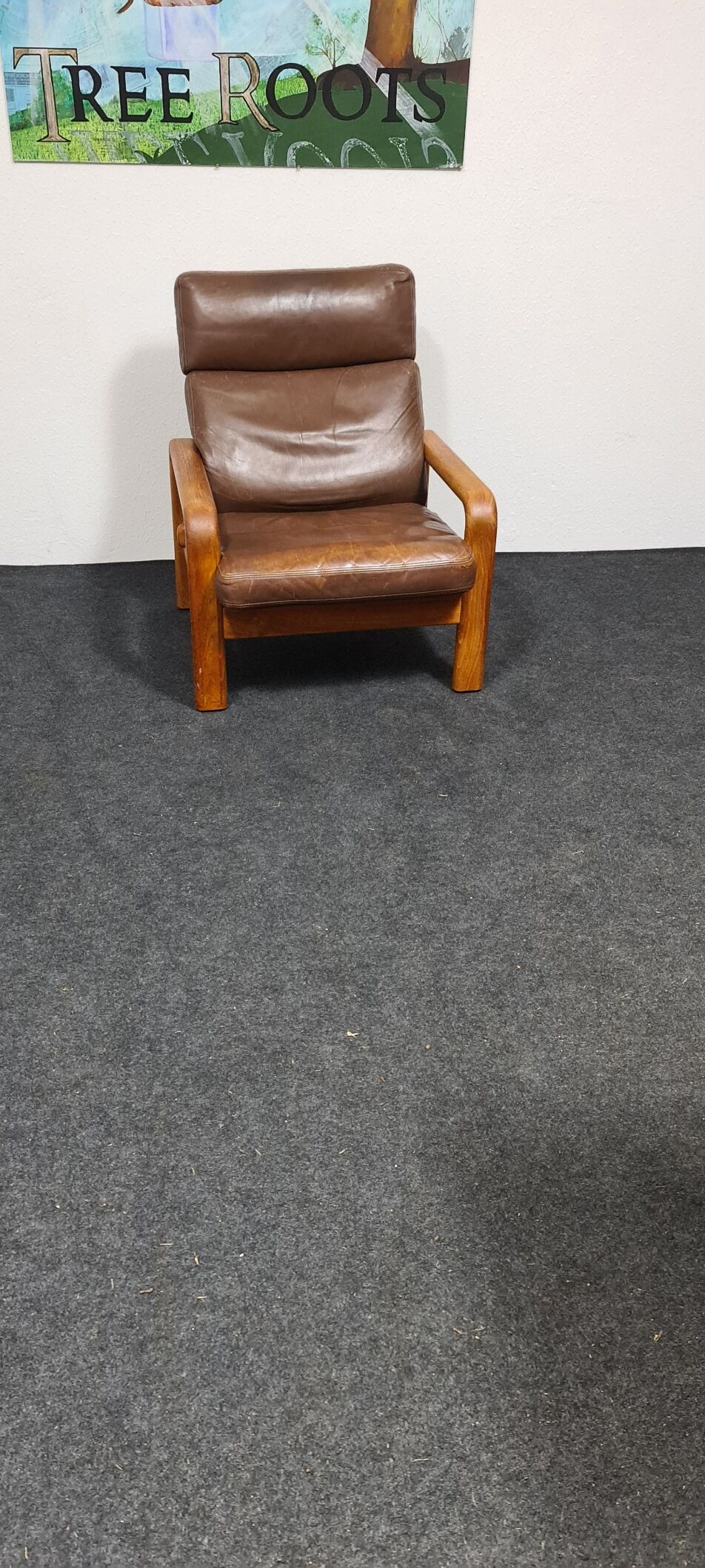 Brown leather Danish design arm chair by I Olsen&son Mobelfabrik