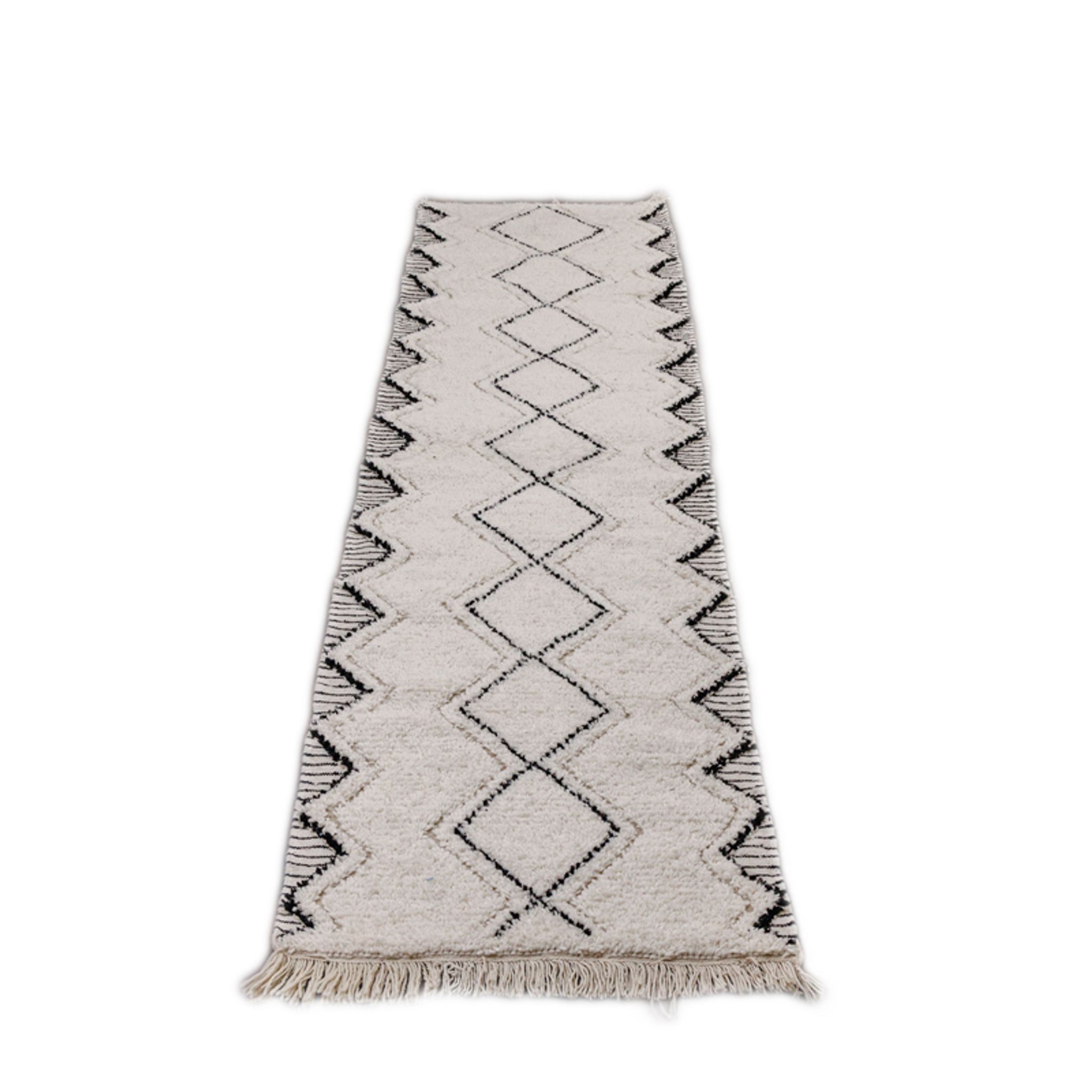 Berber runner rug diamond white and black 80x290 cm