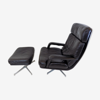 Chaise en cuir Don avec pouf by Bernd Münzebrock, Walter Knoll
