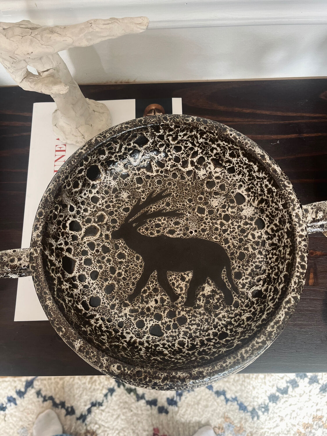 Footed bowl fat lava rock decor 1970