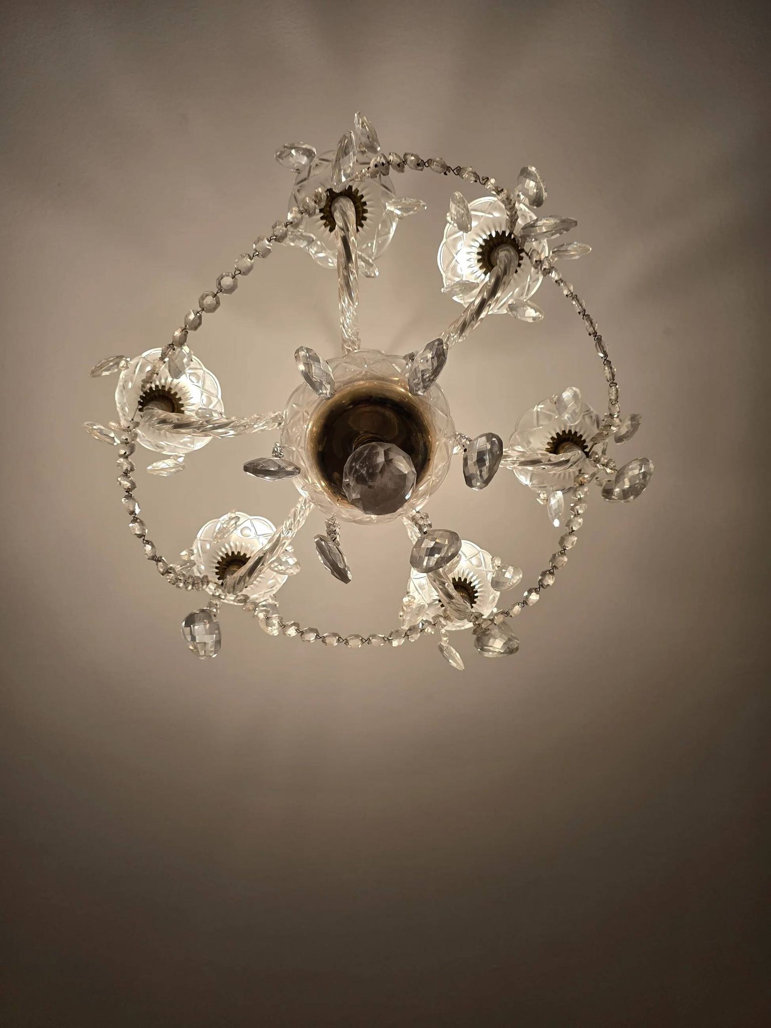 Antique cut glass chandelier with pendants – 6 arms