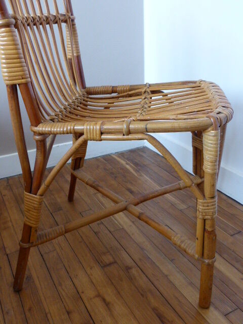 Chair, bamboo and rattan vintage, 70s.