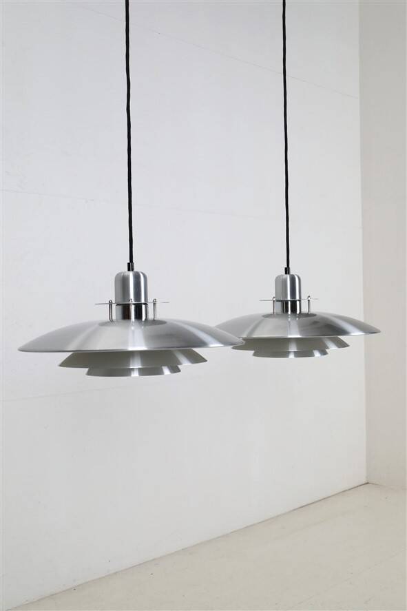 Set of 2 Belid pendant lamps / Danish modern design / aluminium / 1980s / Primus