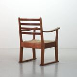 Rare Bas van Pelt Brutalist Oak Armchair with Woven Rush Seat for My Home