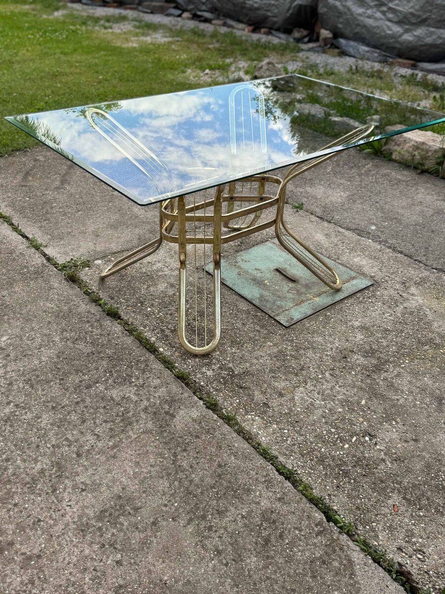 Brass and glass dining table, Italy, 1970s