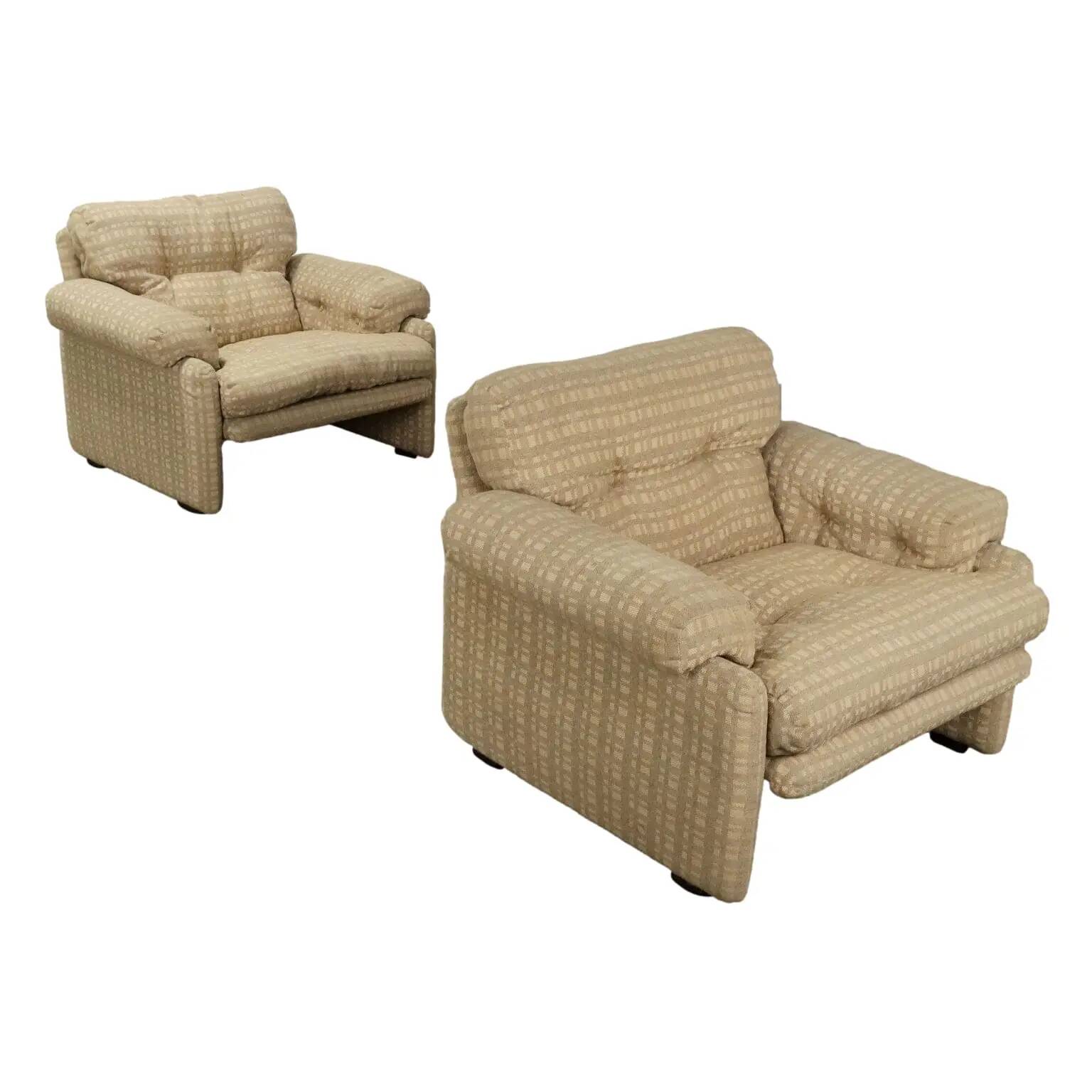Paire de fauteuils C&C Coronado, design T. Scarpa, tissu vintage, années 1960-1970
