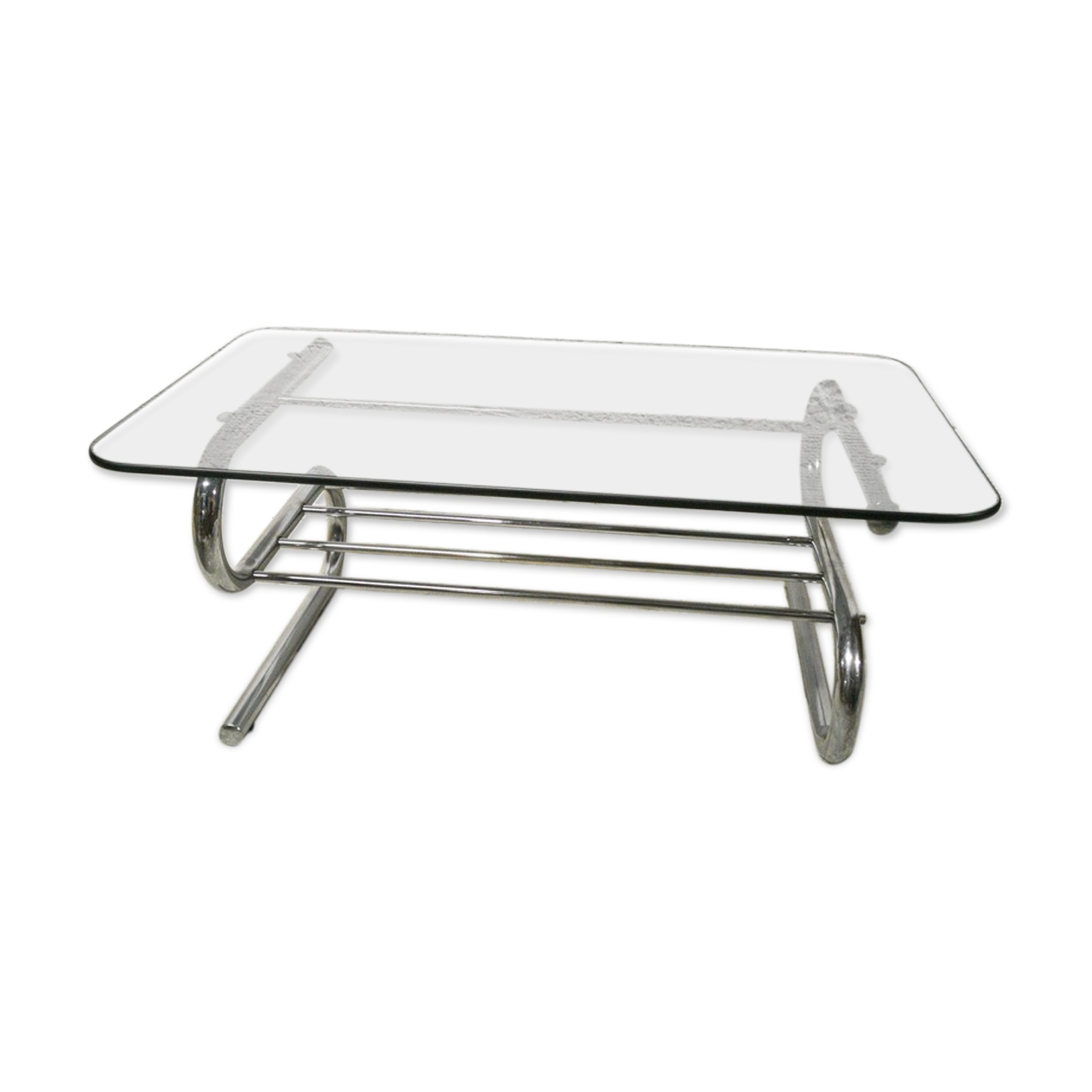Table basse chromée et verre fumé