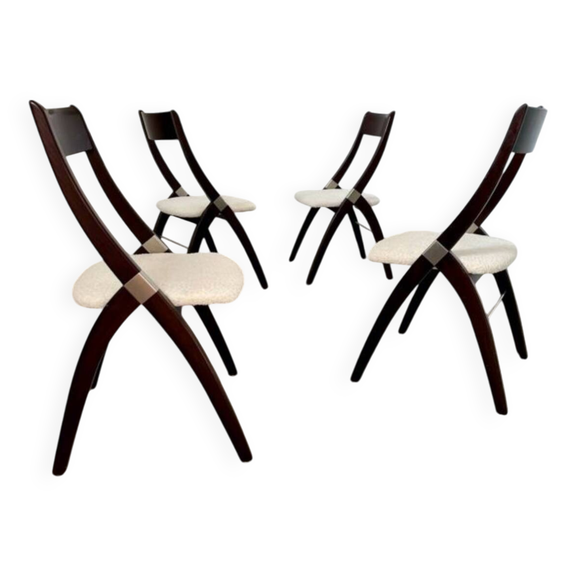 Set of 4 vintage 70s Italian design wooden and terry chairs