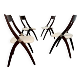 Lot de 4 chaises bois et bouclette design italien des années 70 vintage