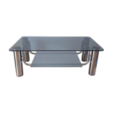 Smoked glass coffee table and chrome legs 70s