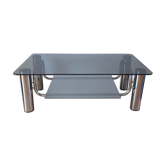 Smoked glass coffee table and chrome legs 70s