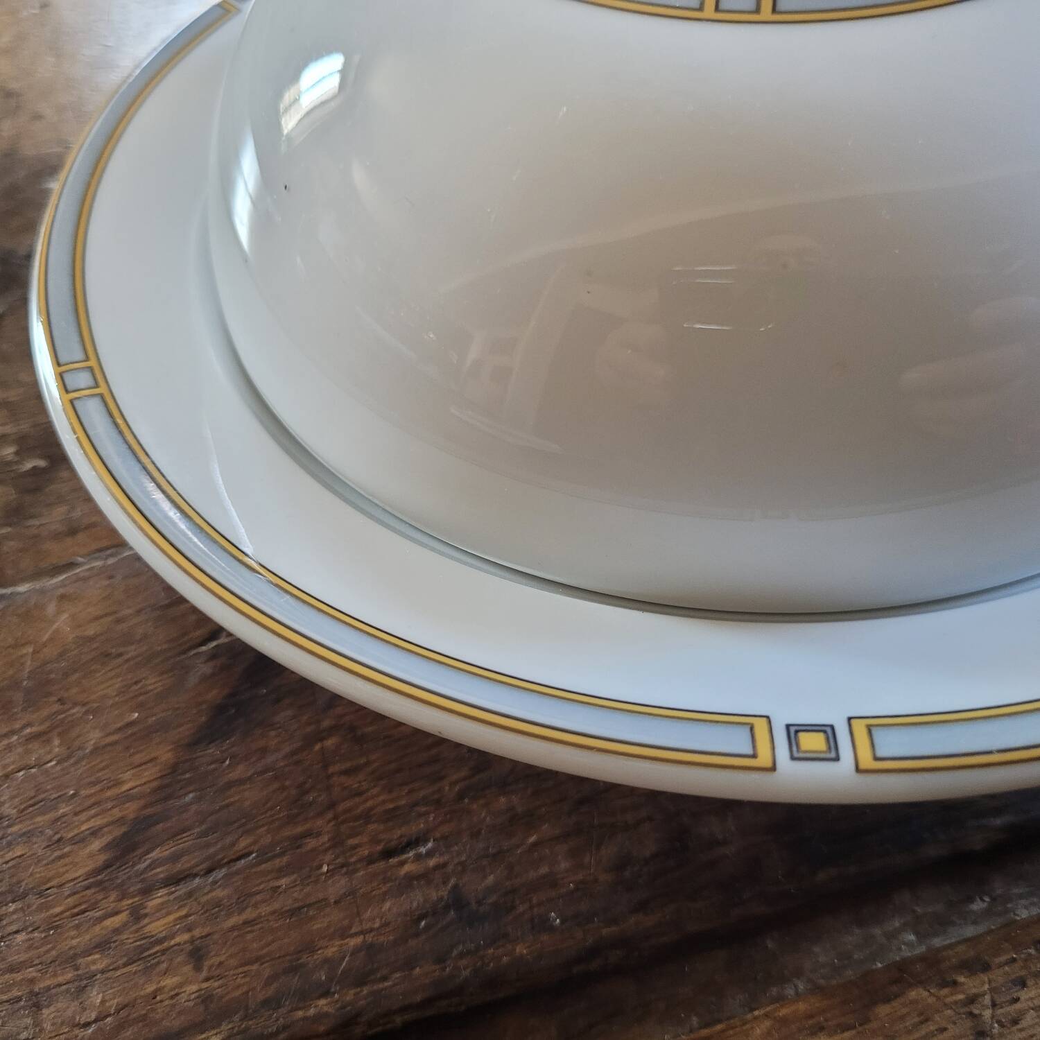 Pillivuyt Porcelain Butter Dish with Geometric Design