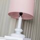 Vintage Holmegaard Plaza table lamp by Hsin-Lung Lin for Glasværk, 1970s - White glass with pink fabric shade - Elegant retro lamp, gift idea.