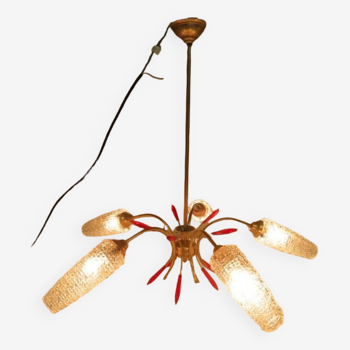 Lustre 5 branches style maison arlus lunel, 1950