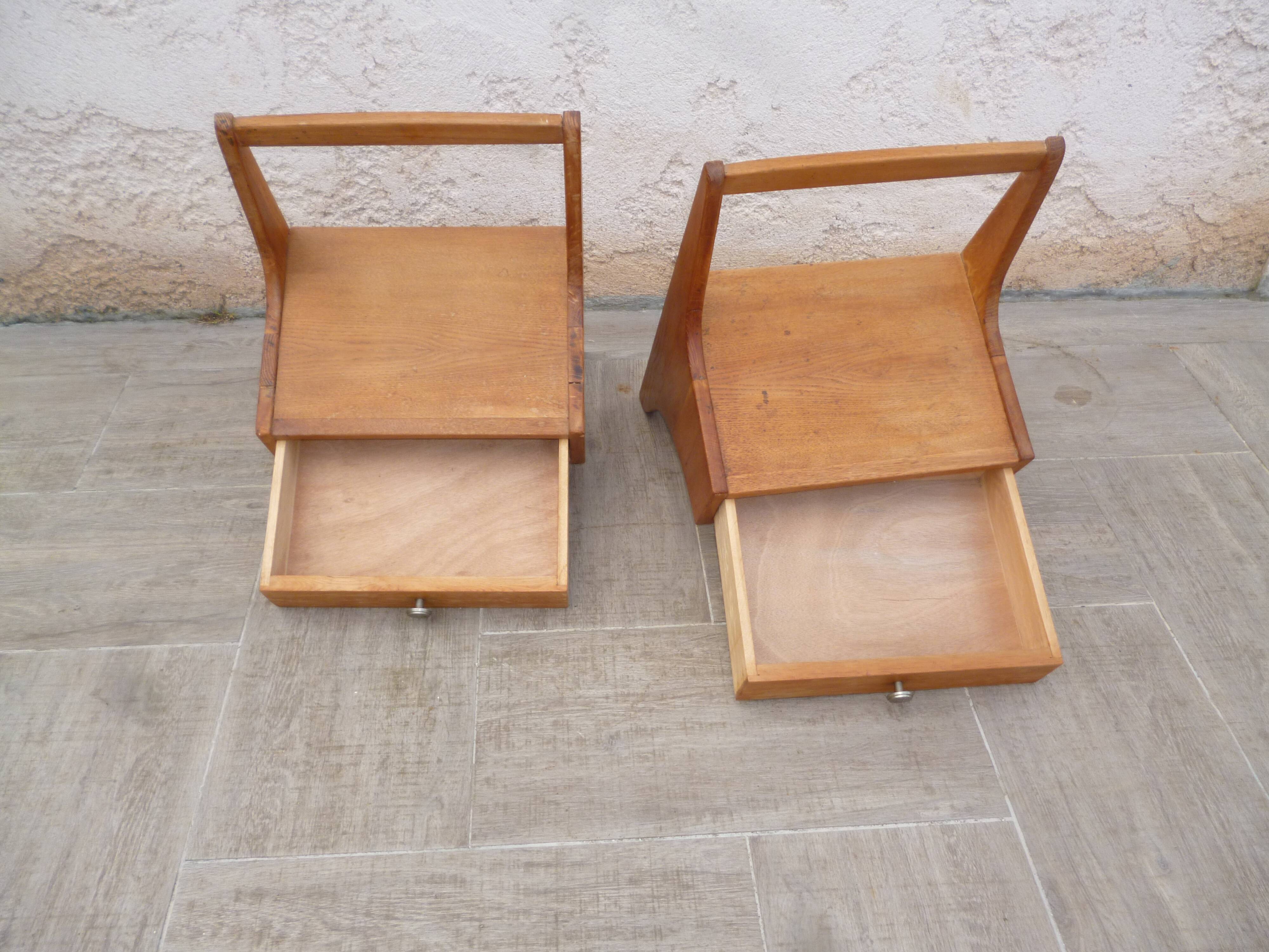 Pair of vintage solid wood hanging bedside tables