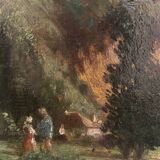 Old animated landscape painting from the 19th century