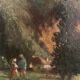 Tableau ancien paysage animé XIXe