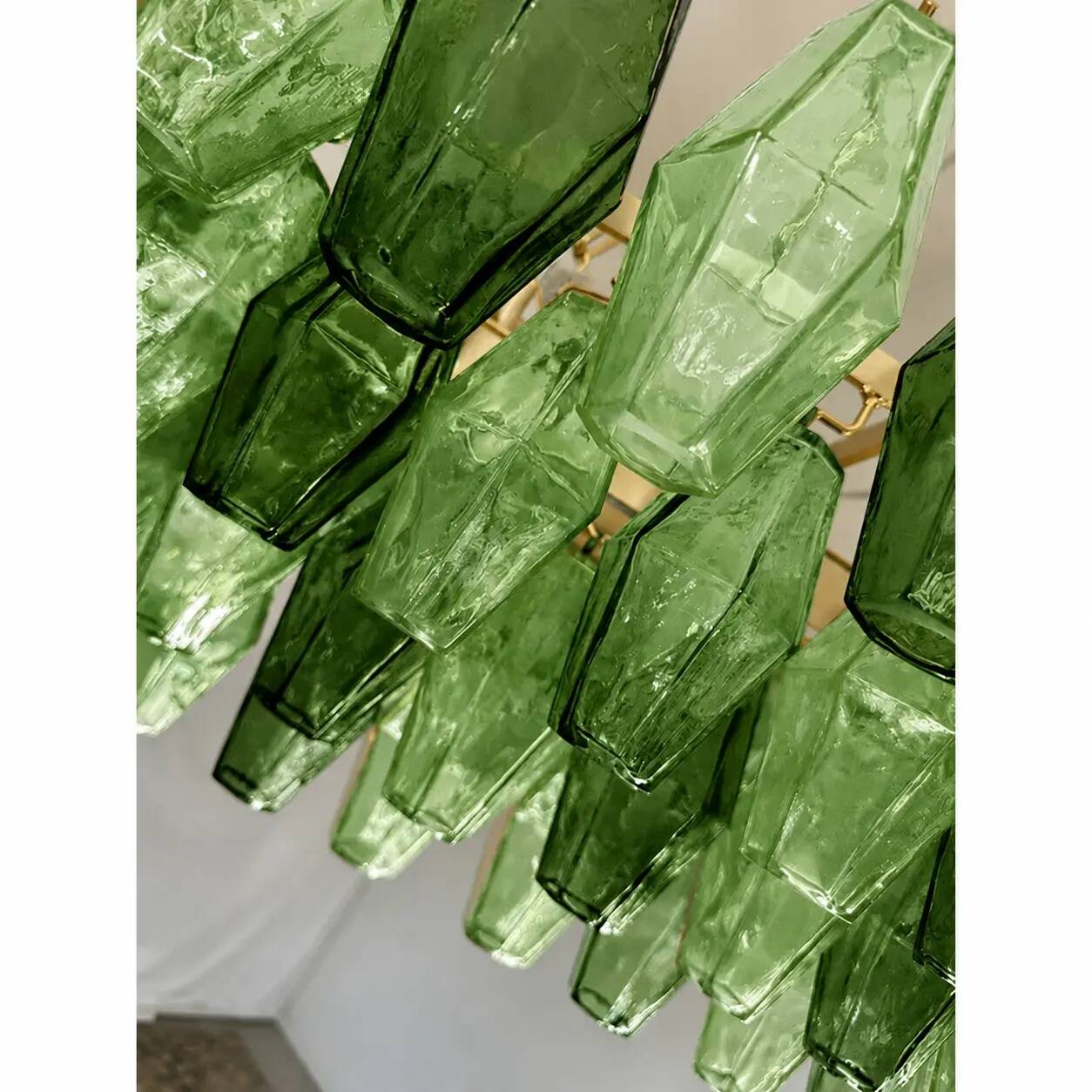 Contemporary Light and Dark Green “Poliedri” Murano Glass Chandelier by Sim