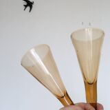 Set of 6 champagne flutes called 'trinquette' or 'cul sec' in mouth-blown glass, vintage