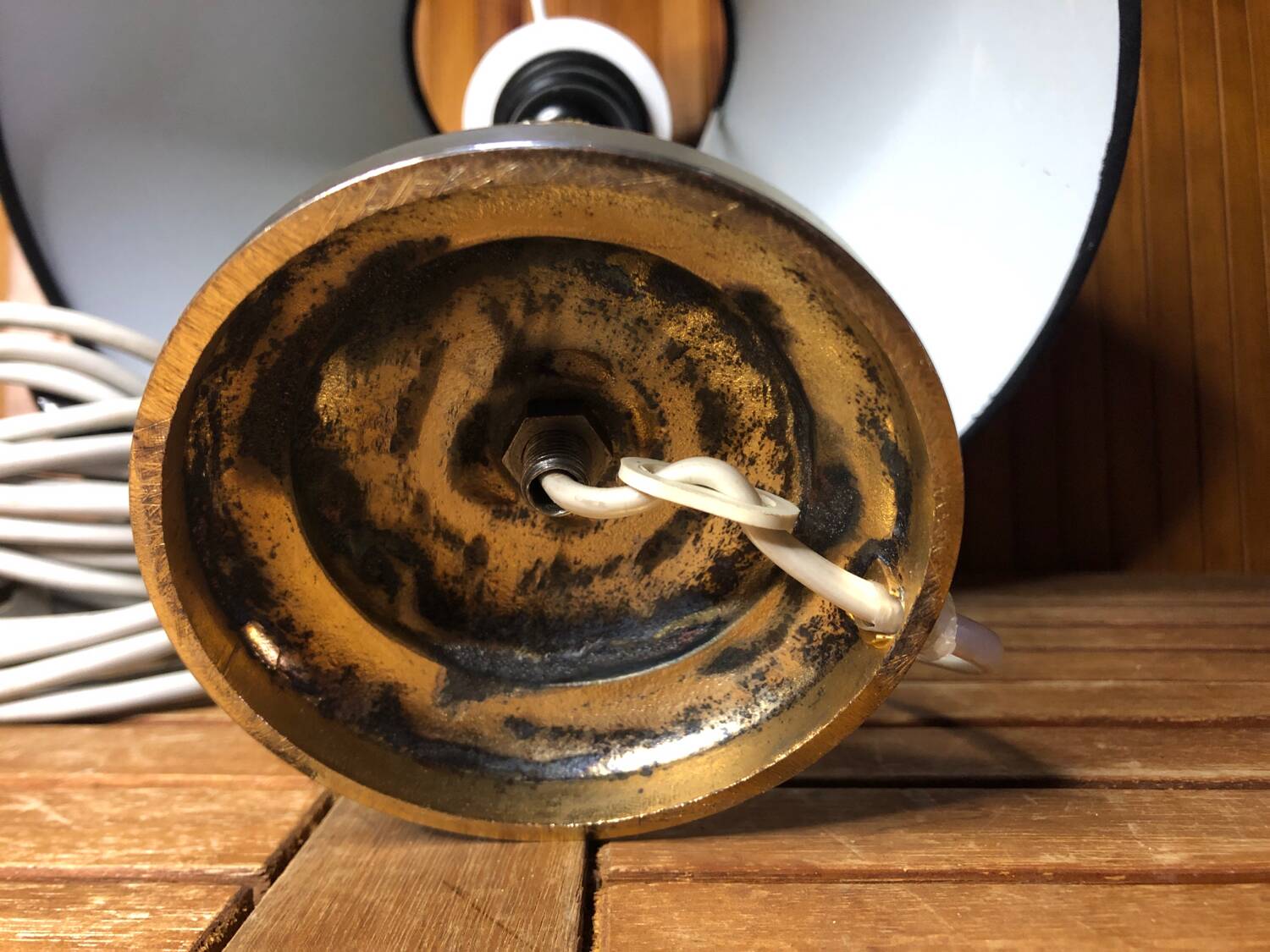 Old gilt bronze lamp + vintage black lampshade