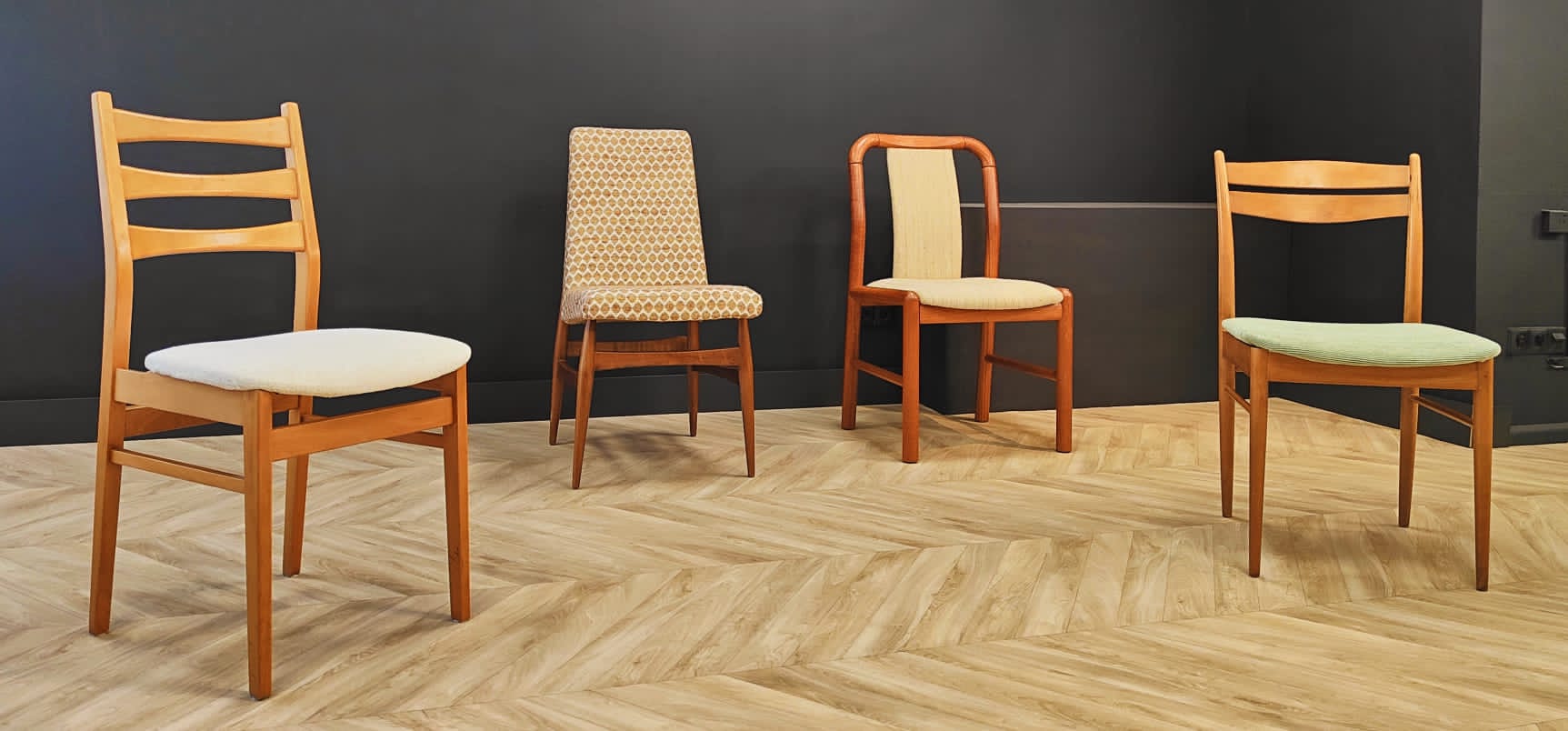 Four mid century chairs vintage
