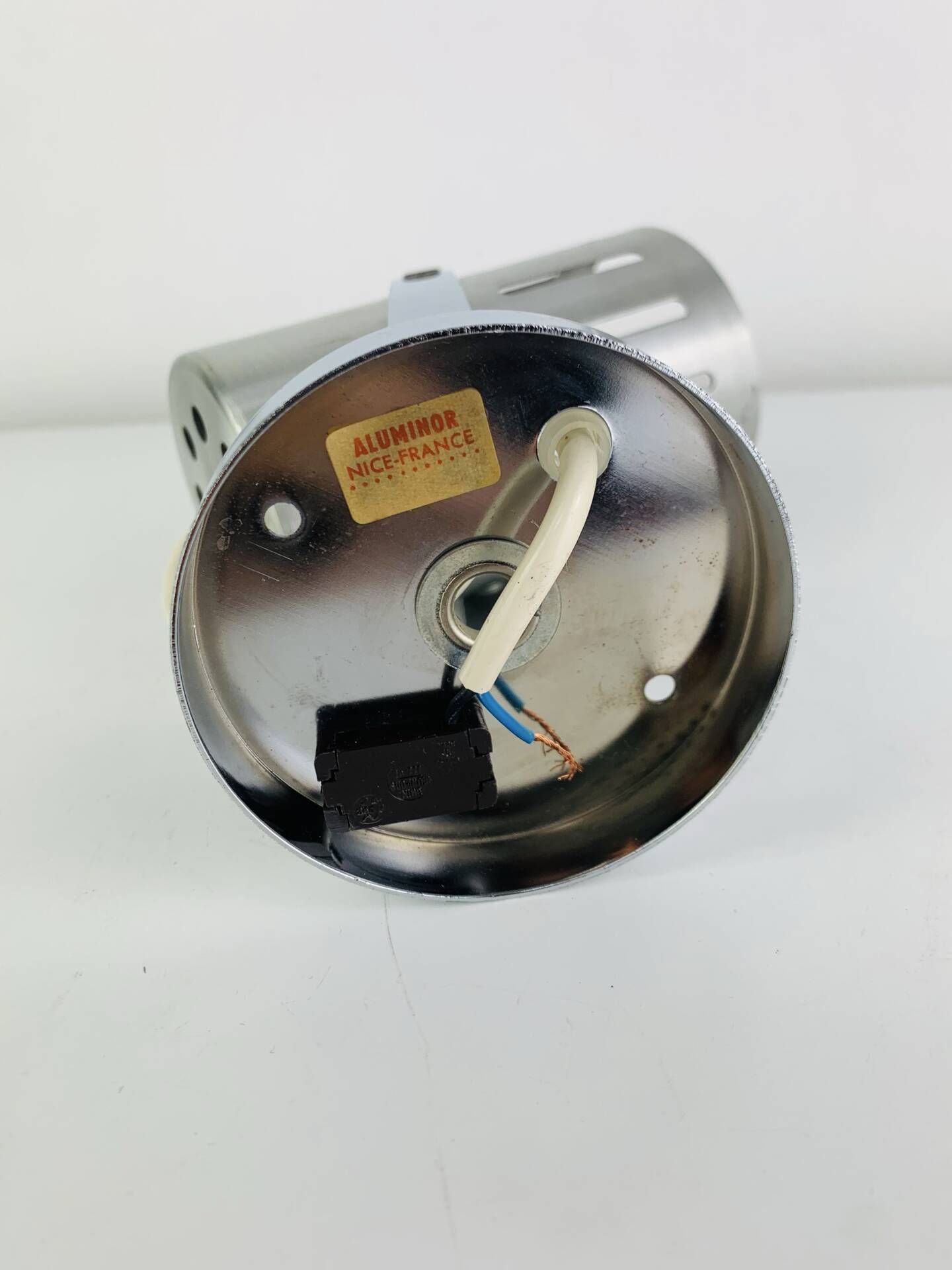 Aluminor wall light, brushed aluminium and chrome, 1960s.