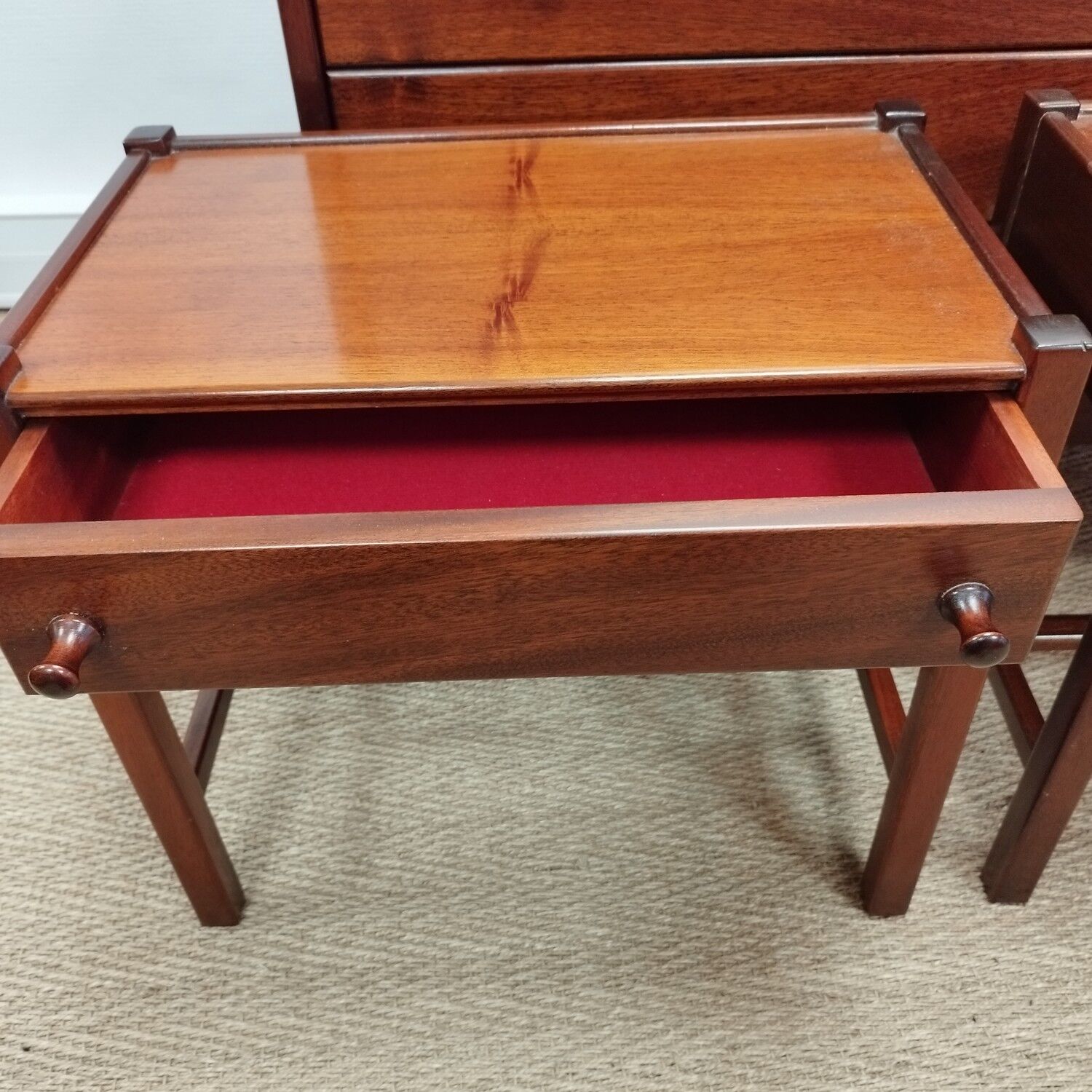 Pair of solid walnut bedside tables, design by Jacques Hauville for Roche-Bobois, 1960