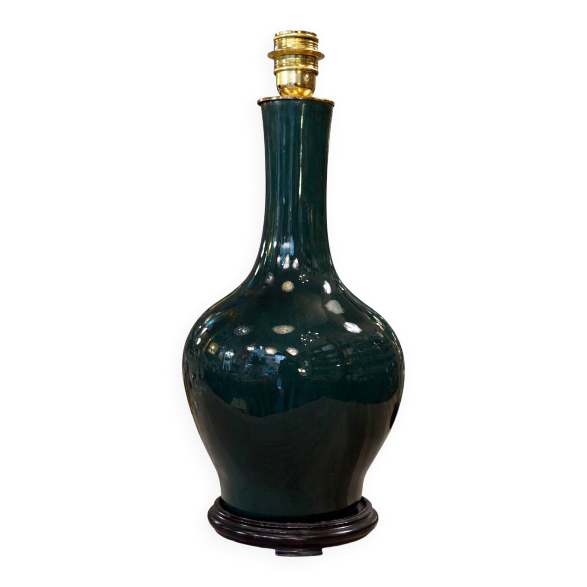 Dark green glazed ceramic table lamp