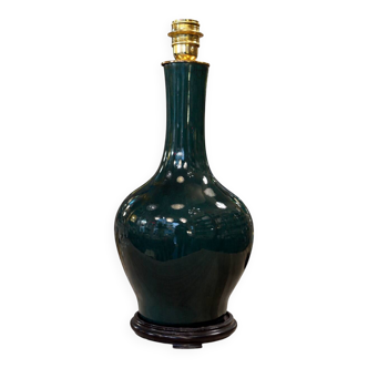 Dark green glazed ceramic table lamp