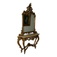 Mirror ensemble with golden wood console in baroque style with marble top.