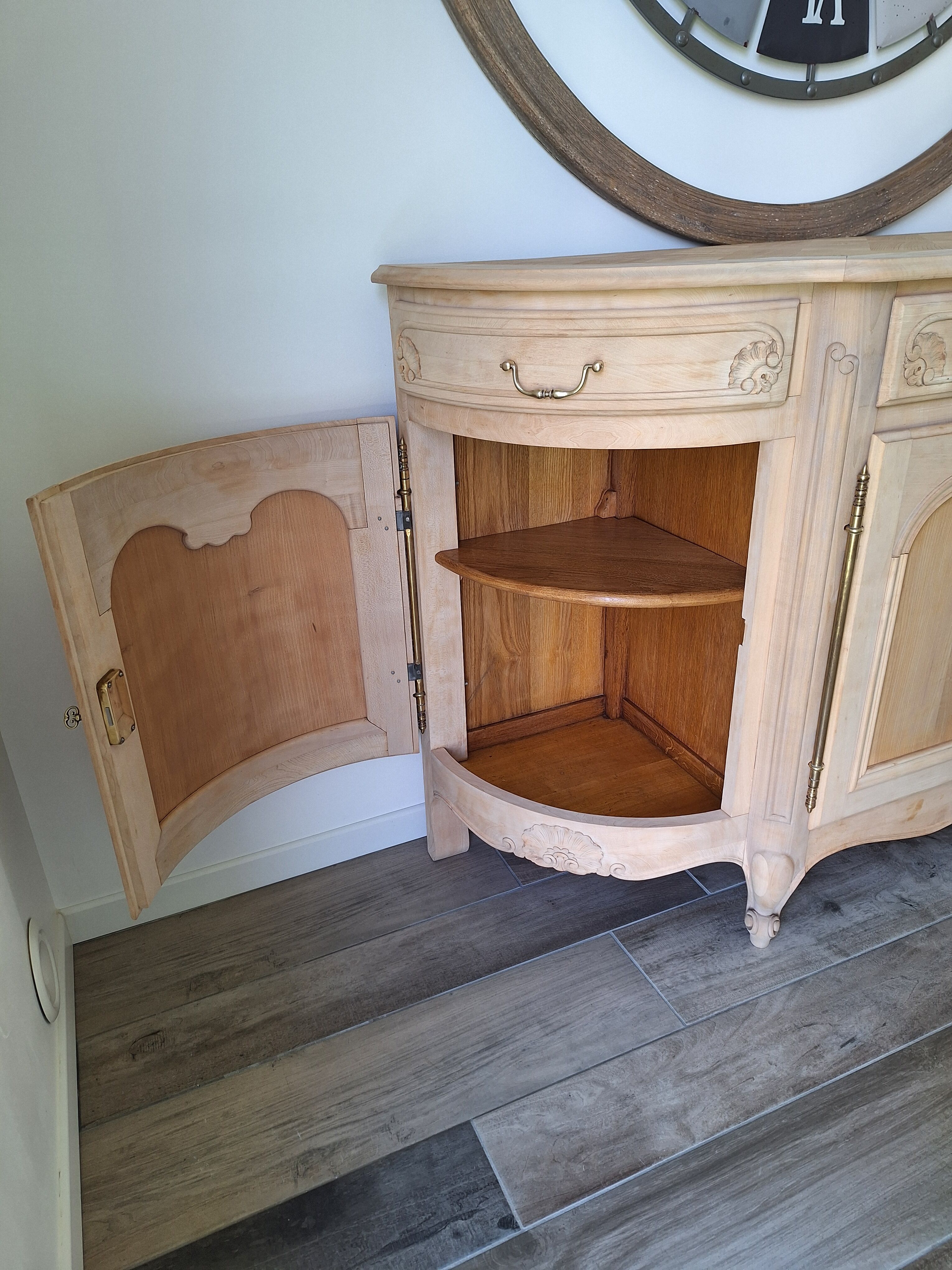 Low buffet in renovated solid cherry wood – Reinterpreted Louis XV style – 250 cm