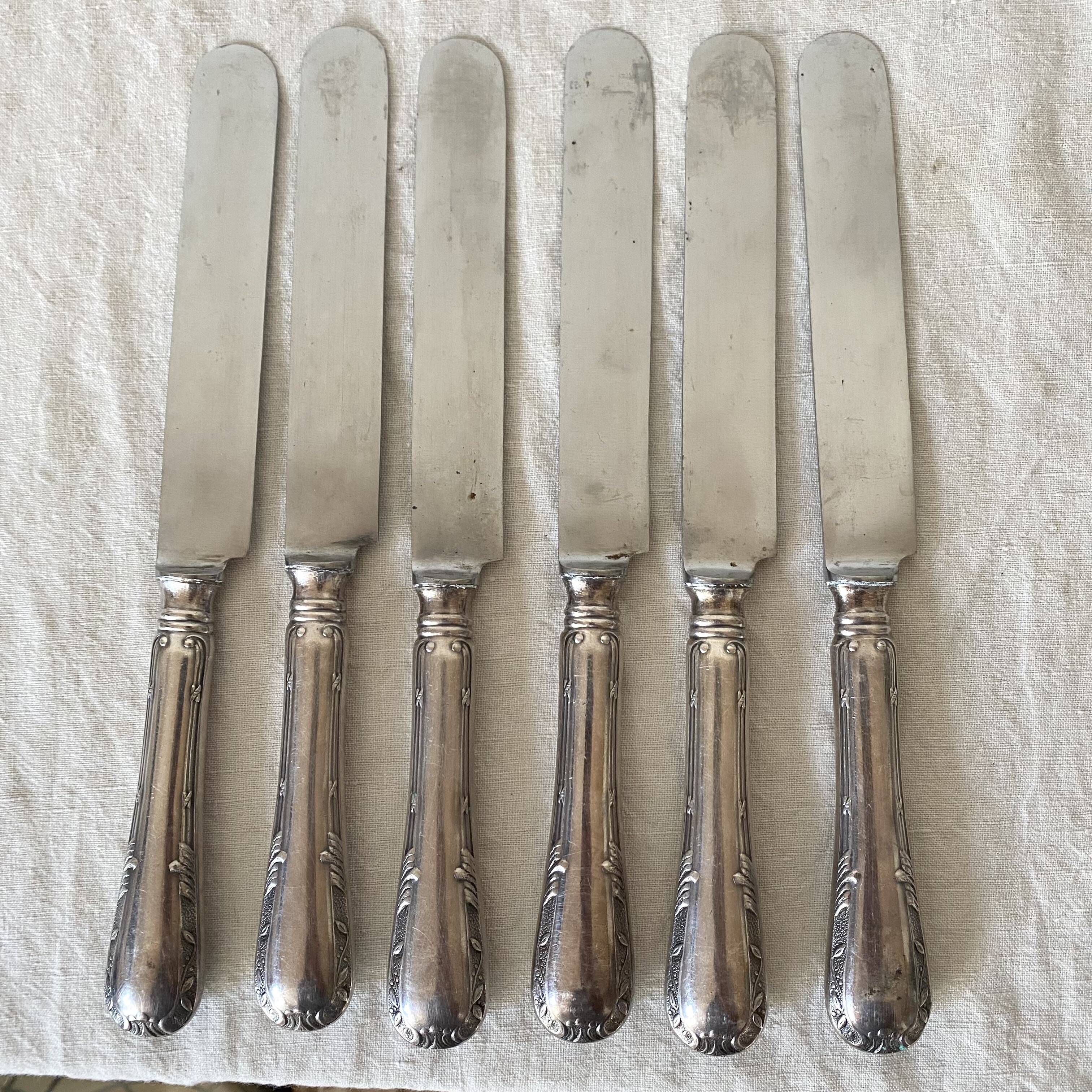 Silver round knives with stainless steel blades