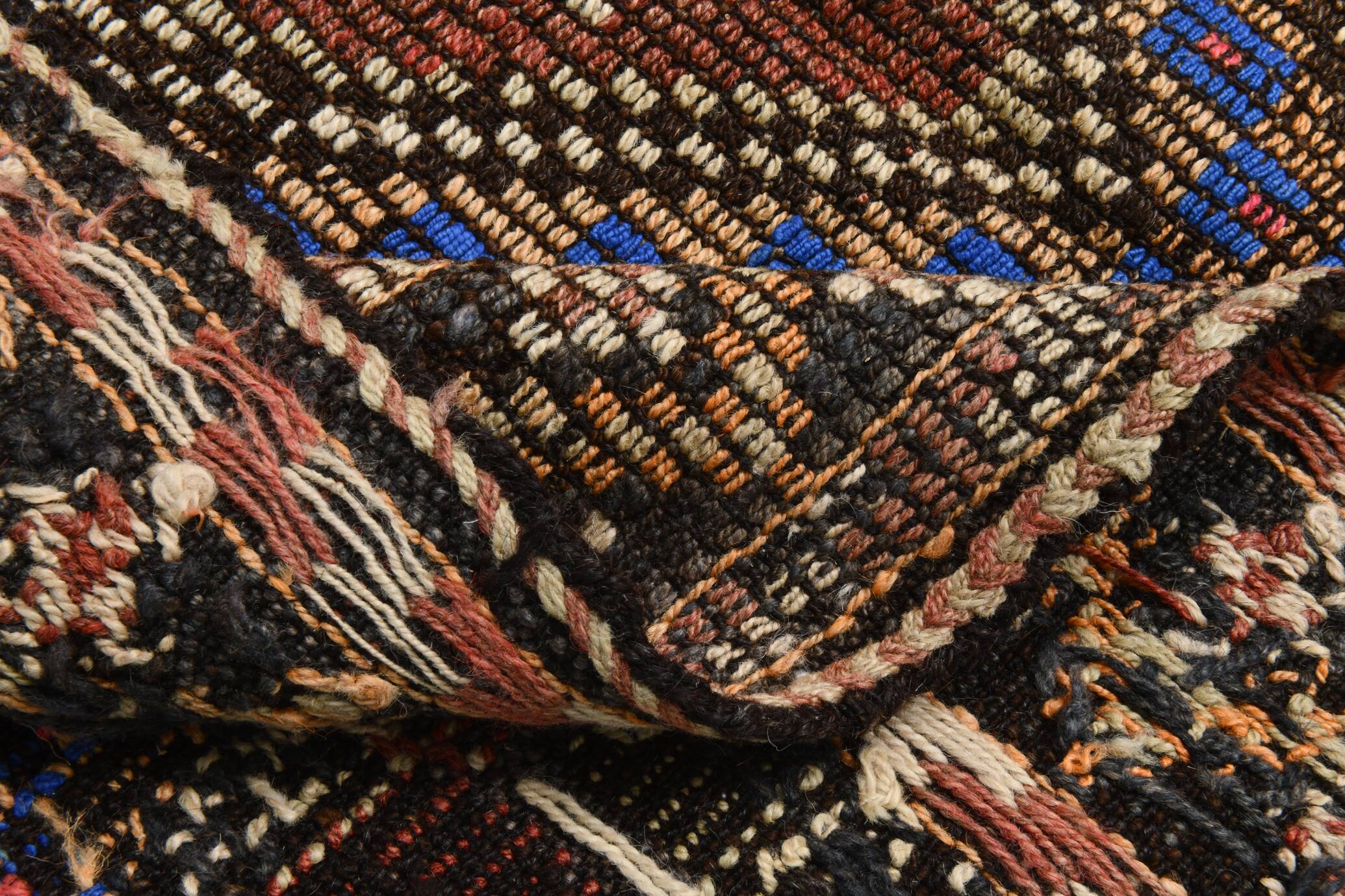 Blue & Brown Star Pattern Kilim Rug, 153x315Cm