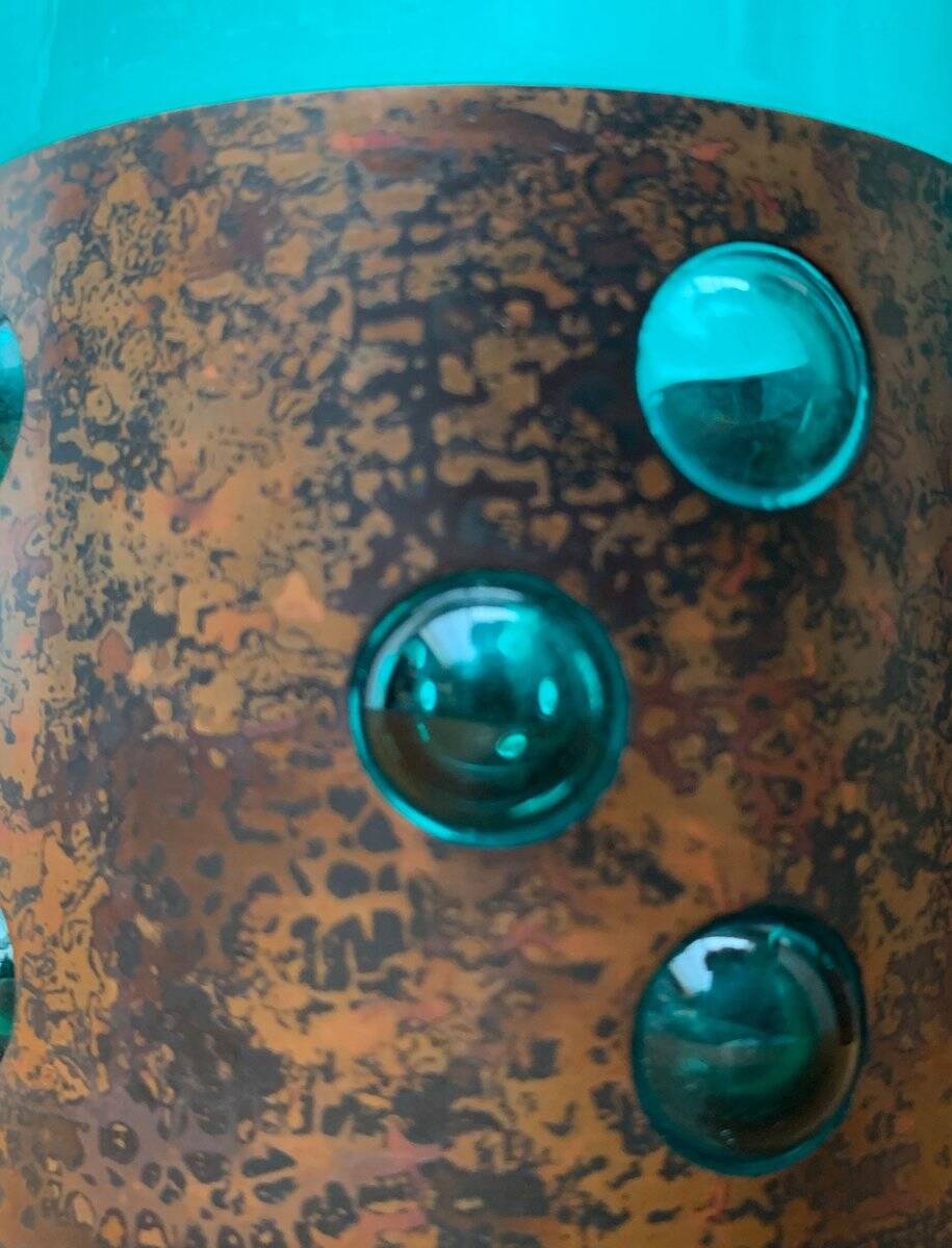 Drinking glasses in green glass and copper in mid-century style by Nanny Still, 1960s, set of 5.