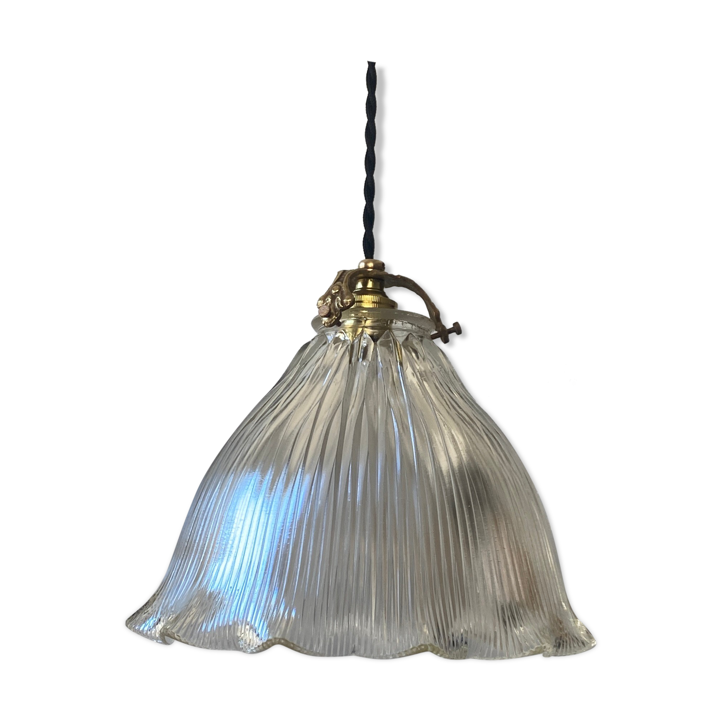 Old vintage holophane glass suspension