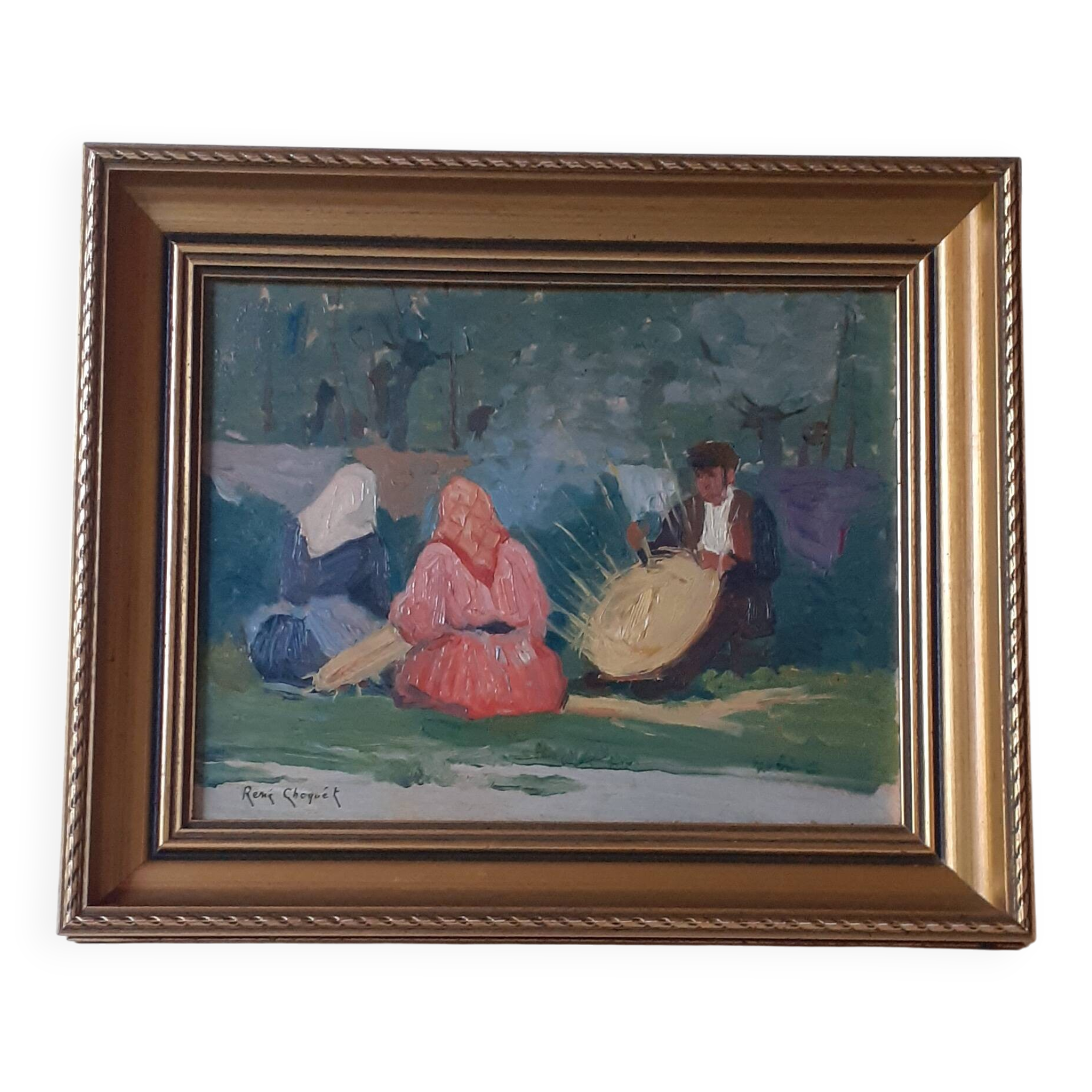Tableau scène de vannerie