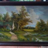C.Iness, table, House near the pond, 100 X 70 cm