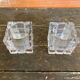 Pair of Modernist Cube Design Candle Holders Moulded Glass 1970s Vintage
